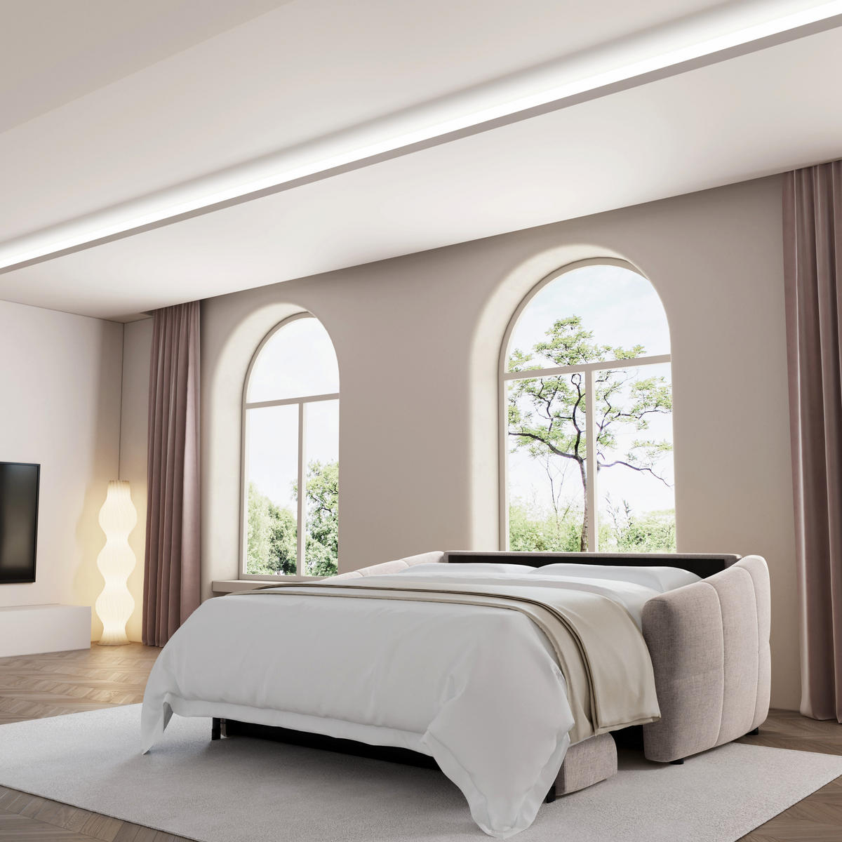 SCHLAFSOFA GERADE Samt Taupe 205cm - Taupe, Textil (205/88/108cm) - Sia Home