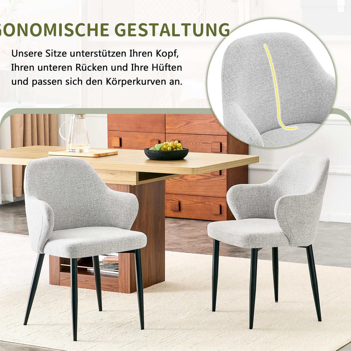 ARMLEHNSTUHL-SET DE-36721 2 Stück mit breiter Rückenlehne Hellgrau - Hellgrau, Metall (56.5/83/53cm) - ComfortXL