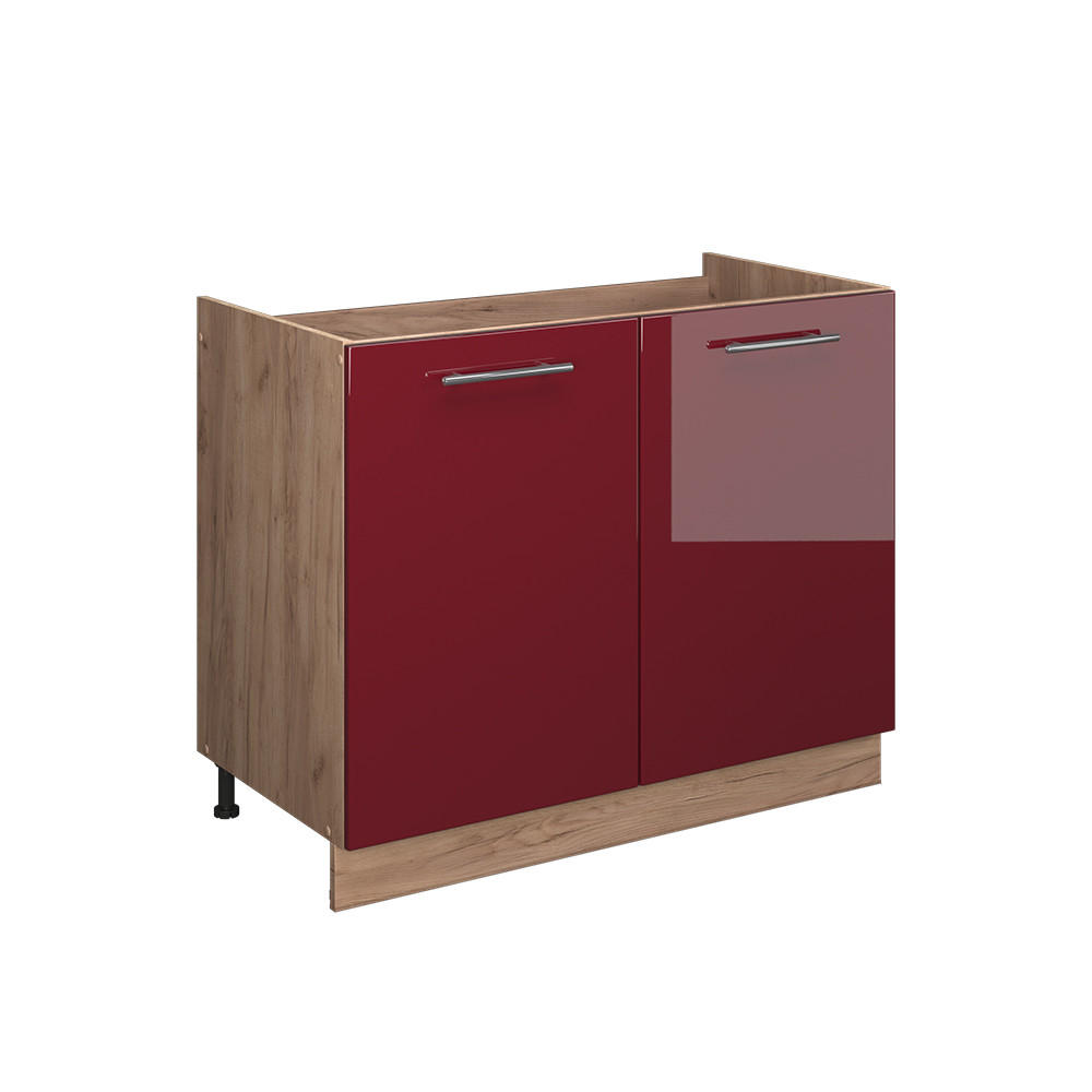 DISKBÄNKSSKÅP Fame-Line, Bordeaux högblank/Goldkraft ek, 100 cm utan bänkskiva Bordeaux, Honungsek 82/100/51.6 cm