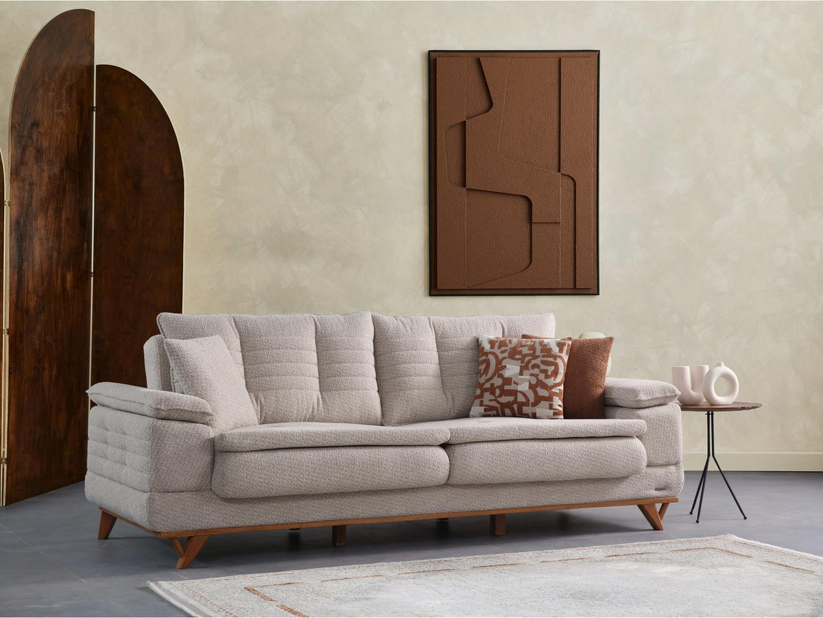 SOFA New Riga 2-Sitzer Mikrofaser Webstoff Beige - Beige, Holz/Textil (180/84/100cm)