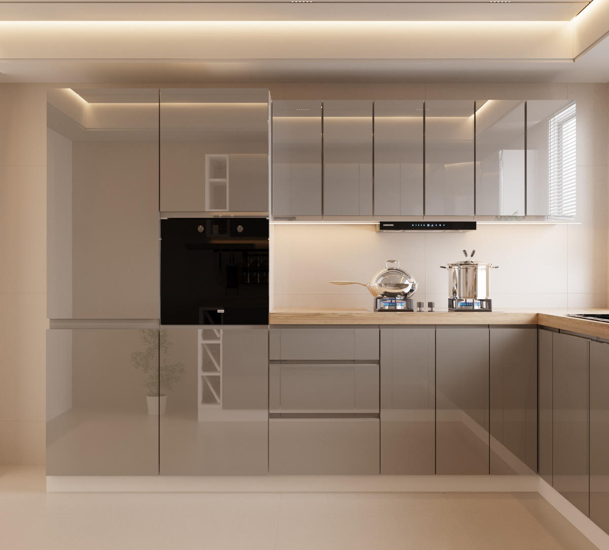 WINKELKÜCHE 320 cm x 280 x 260 cm - Aspen KA17-M320 - in Grau/Hochglanz - Grau, Holz (860/212/58cm)