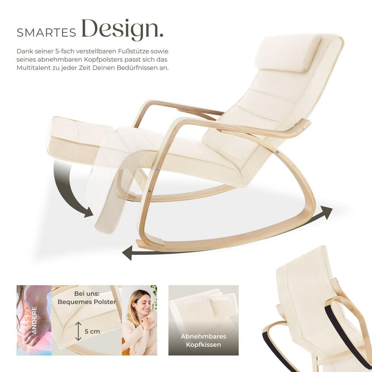 SCHAUKELSTUHL Onda,67 x 115 x 86 cm,beige - Beige, Holz (115/86/67cm) - tectake