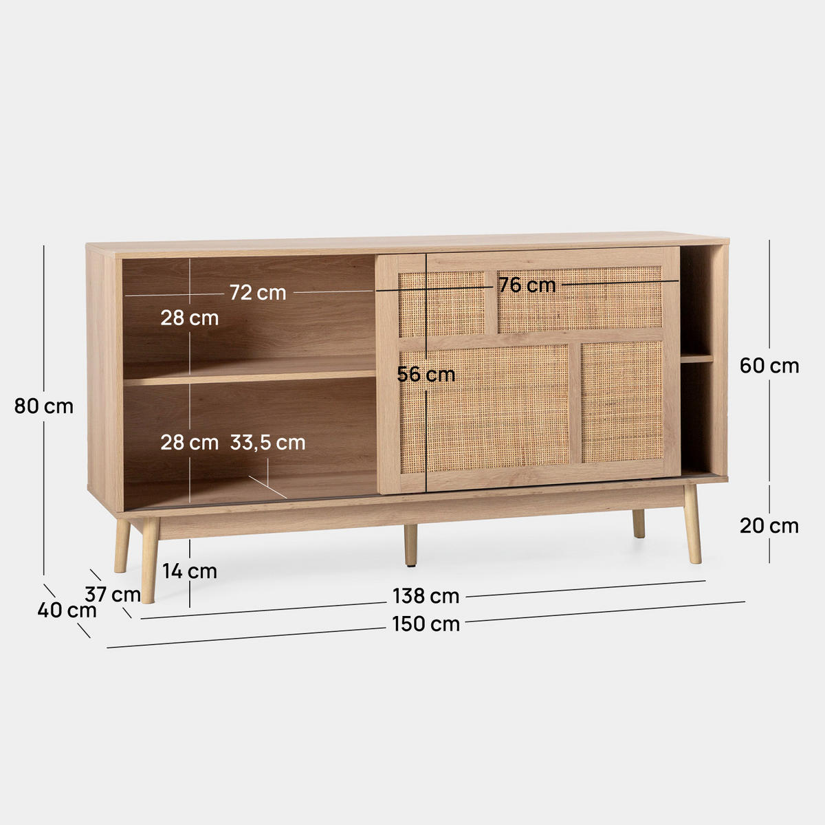 ANRICHTE NIEDRIGE Ikigai Natürlich 150 cm x 80 cm - Naturfarben, Holzwerkstoff (150/80/40cm) - Klast Home