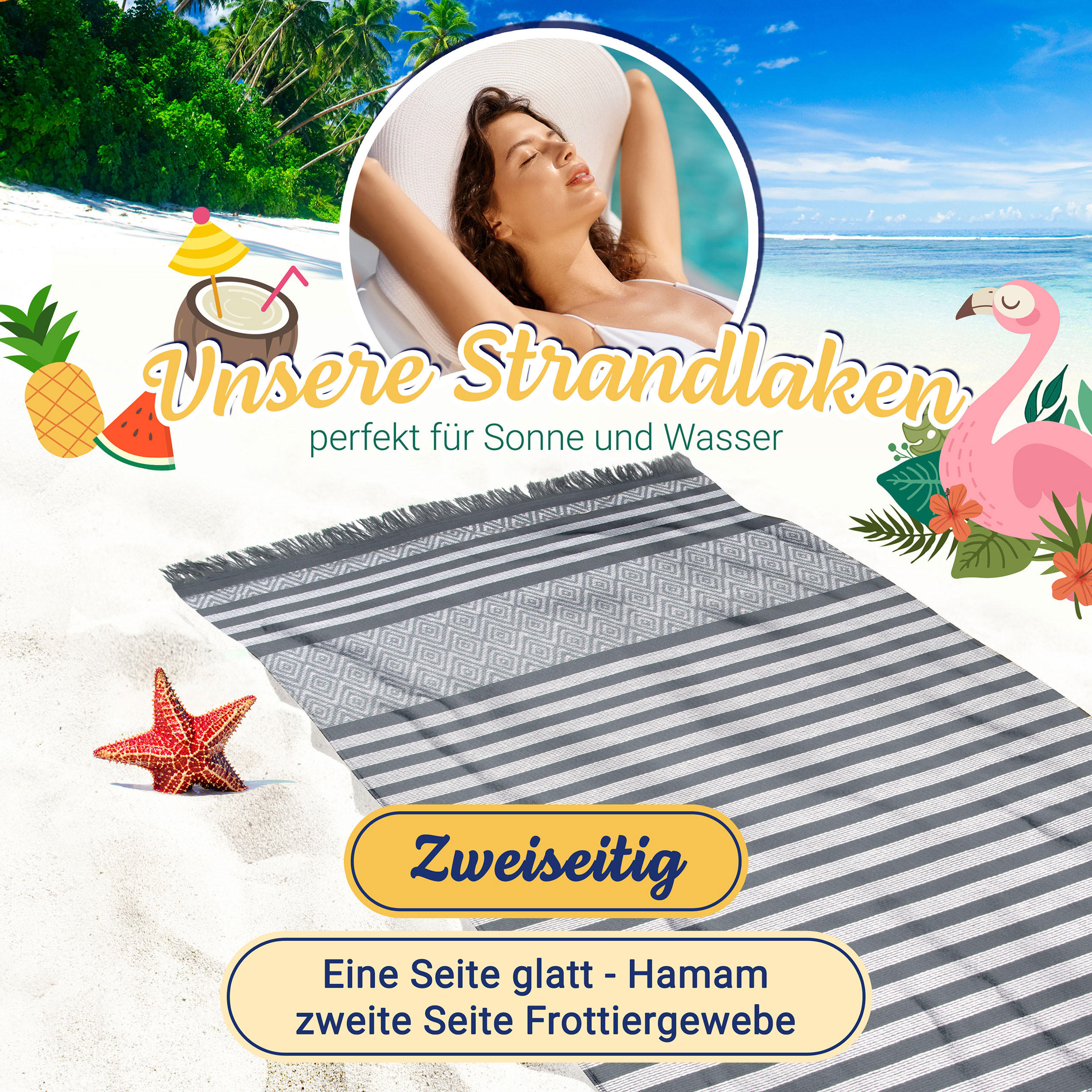 STRANDTUCH, 90x160 cm, 100% Baumwolle, Grau - Anthrazit, Textil (90/160cm) - Zollner