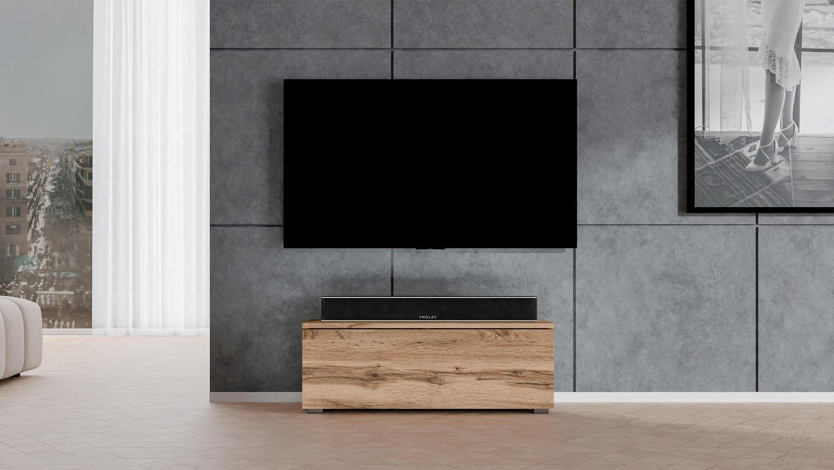 LOWBOARD Loriano 100 Eiche Wotan 100/36,5/32 cm – Hängend und Stehend - Braun, Holzwerkstoff/Kunststoff (100/36.5/32cm) - AX Living