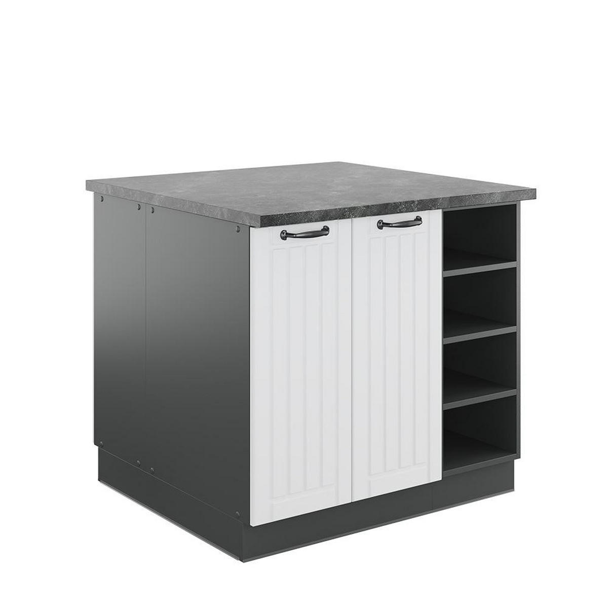 KÜCHENINSEL Fame-Line Weiß Landhaus/Anthrazit 90 cm ohne Arbeitsplatte - Anthrazit/Weiß, Holzwerkstoff (90/82/82cm) - Vicco