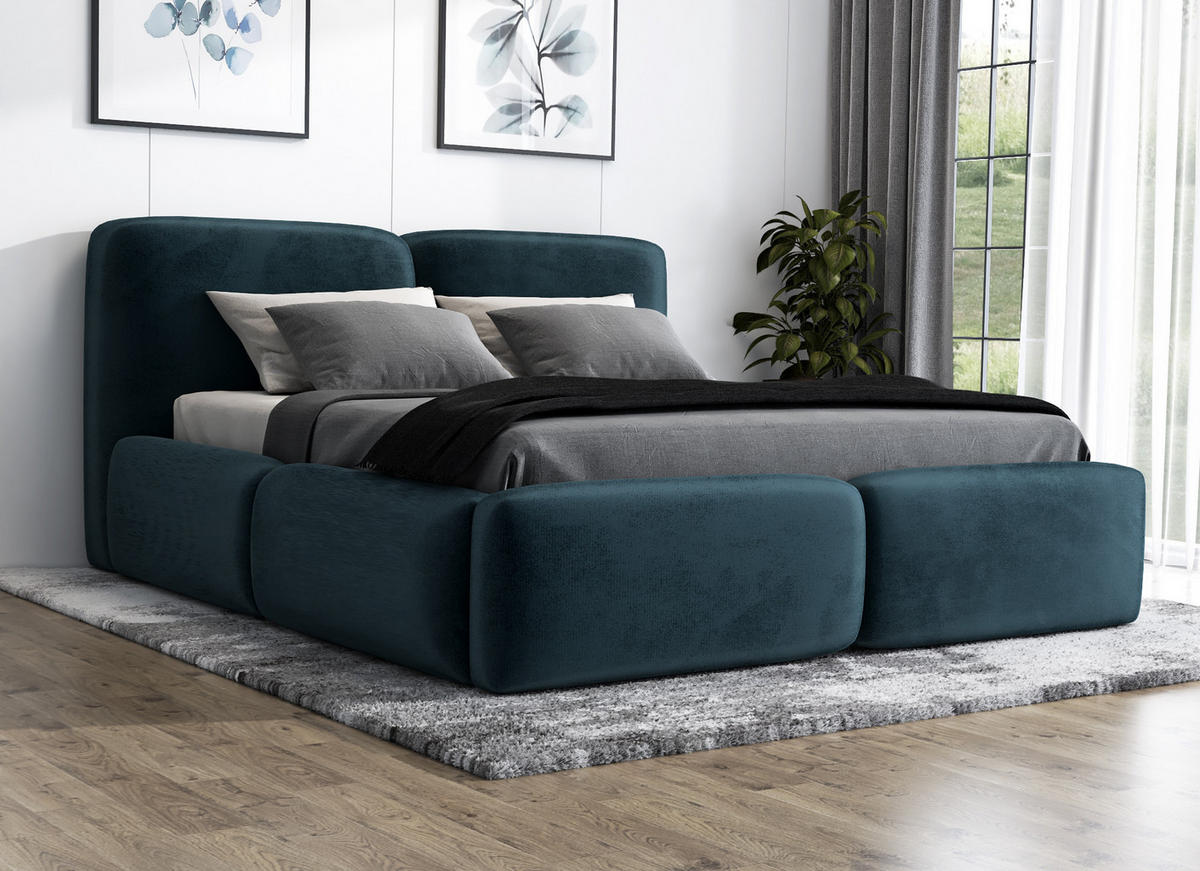 POLSTERBETT OLKE 160x200 Blau - Blau, Textil (160/200cm) - A&J MöbelLand