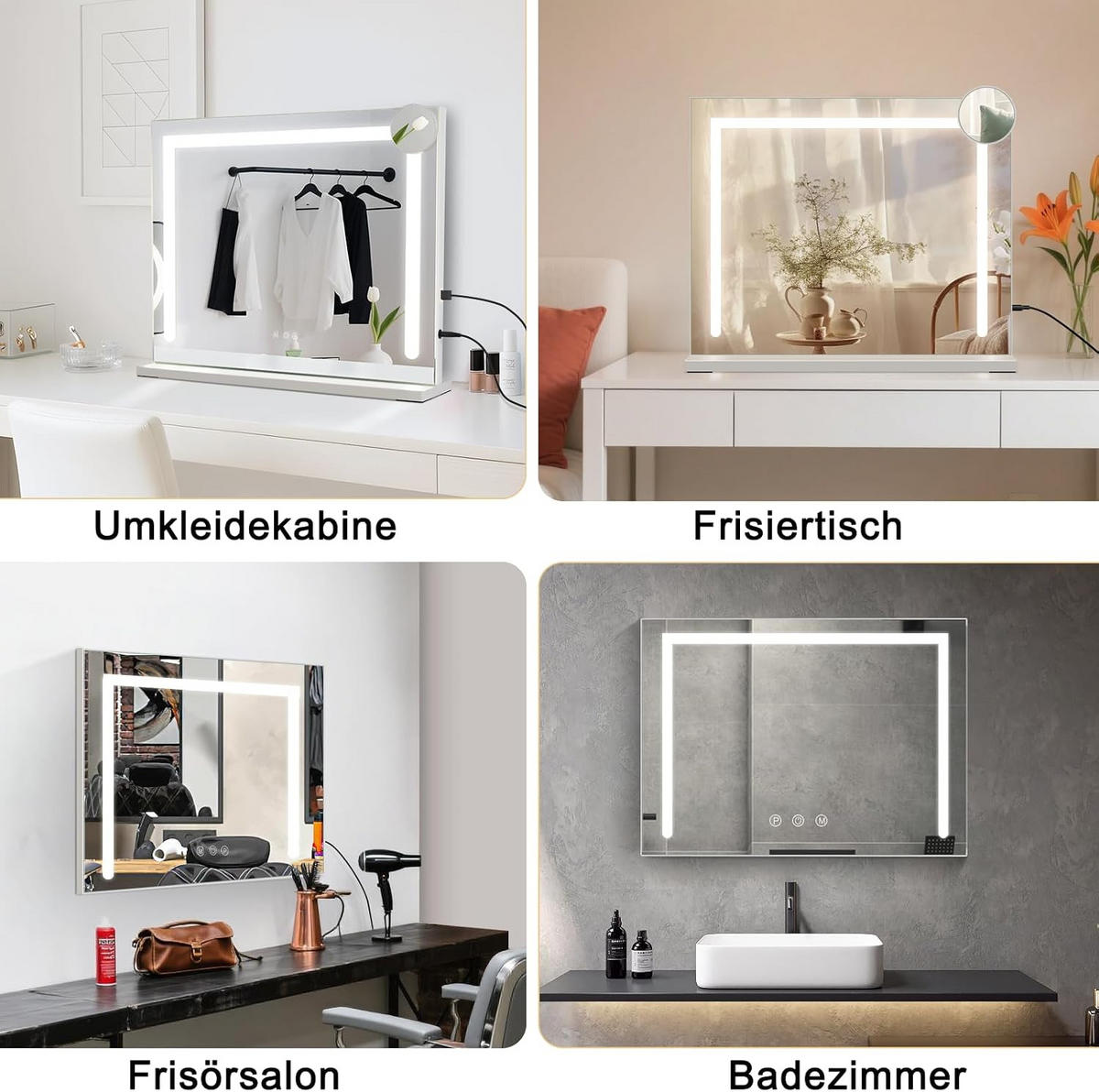SCHMINKSPIEGEL Uxith 70/12/55 cm - Weiß, Glas/Metall (12/55/70cm) - ZMH