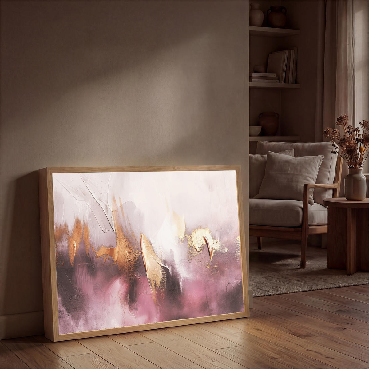NÁSTĚNNÁ LAMPA S AKUMULÁTOREM Fialová - abstraktní - barva - zlatá 90x60 cm - světle fialová, kompozitní dřevo (90/60/8cm) - OnlyWow