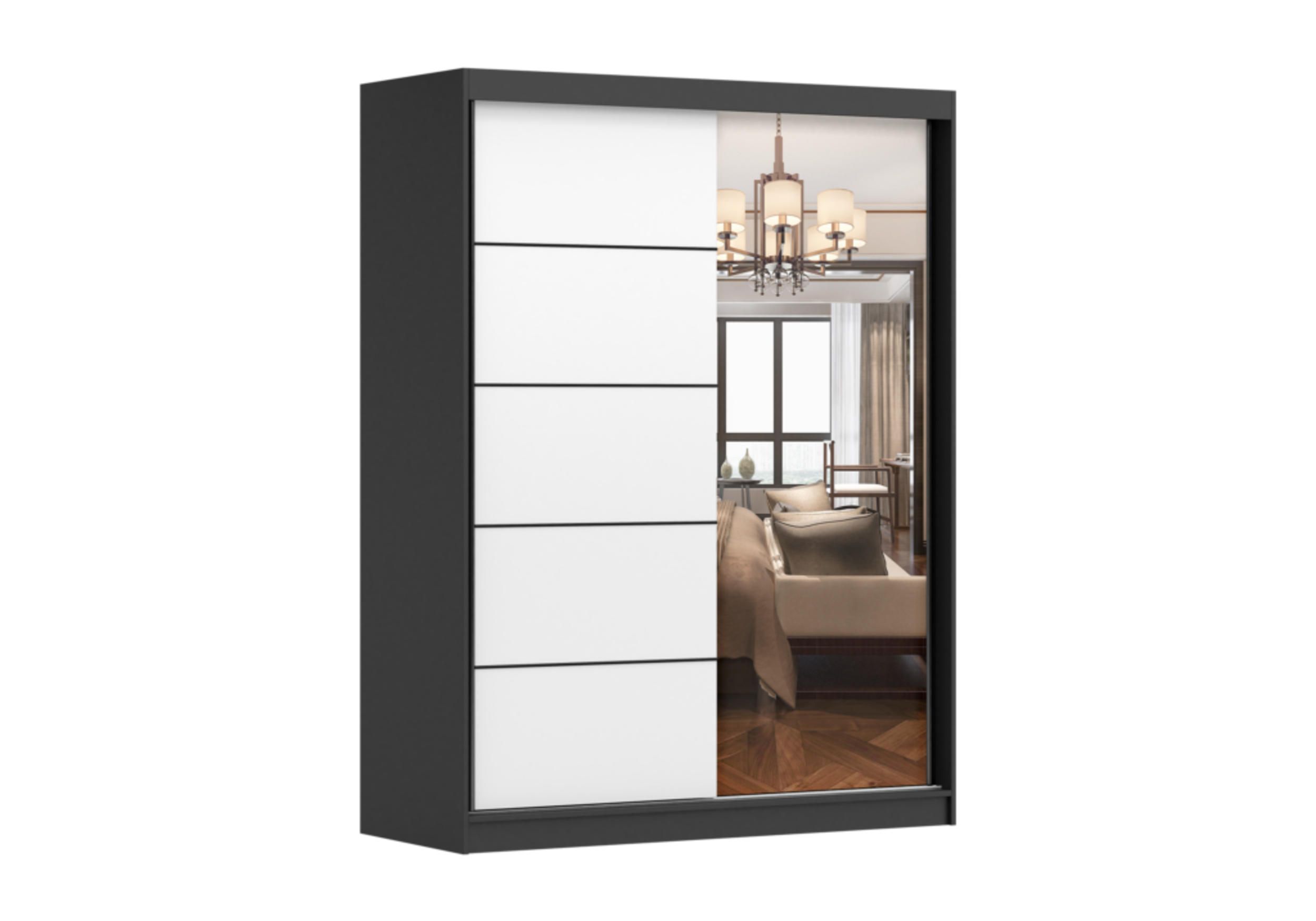 SCHIEBETÜRENSCHRANK - Kleiderschrank Lara 09 - Schwarz + Weiß - Schwarz/Weiß, Holzwerkstoff (150/200/61cm) - Möblo