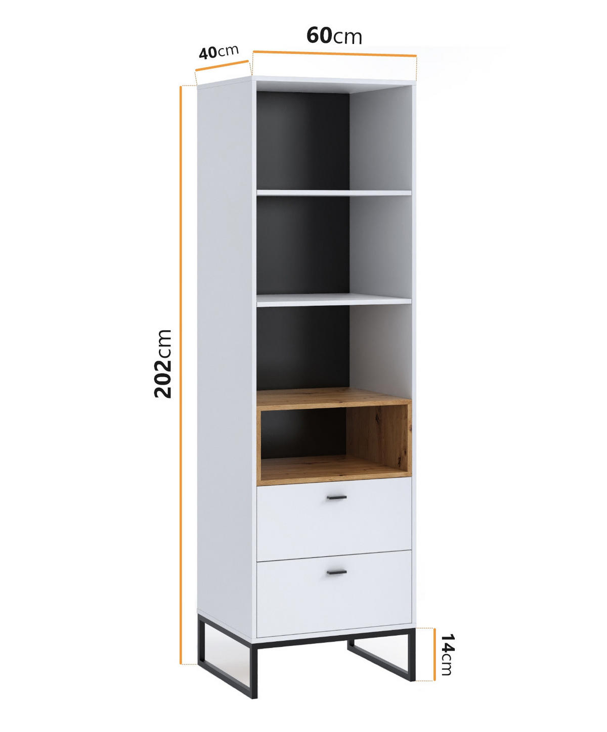 BÜCHERREGAL Randy 60/202/40 mit Schubladen - Schwarz/Weiß, Holzwerkstoff/Kunststoff (60/202/40cm) - Ravio