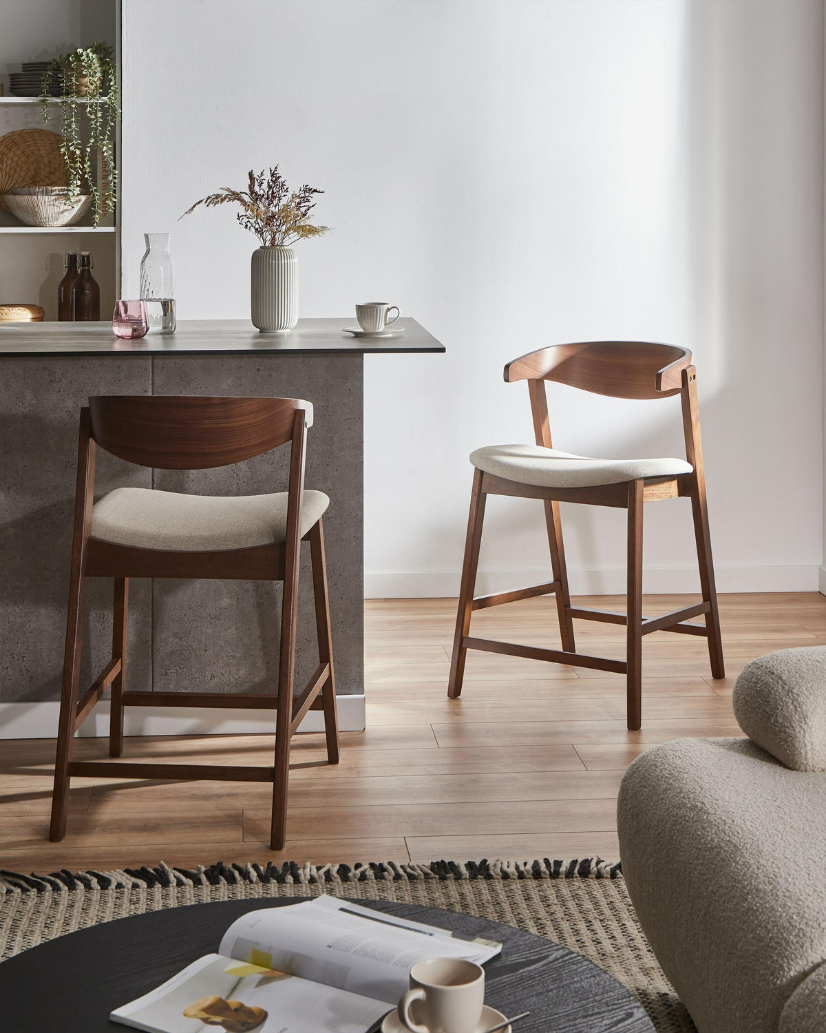 BARSTUHL 2er-Set Braun/Beige Lilly - Beige, Holz (52/87/60cm) - Beliani
