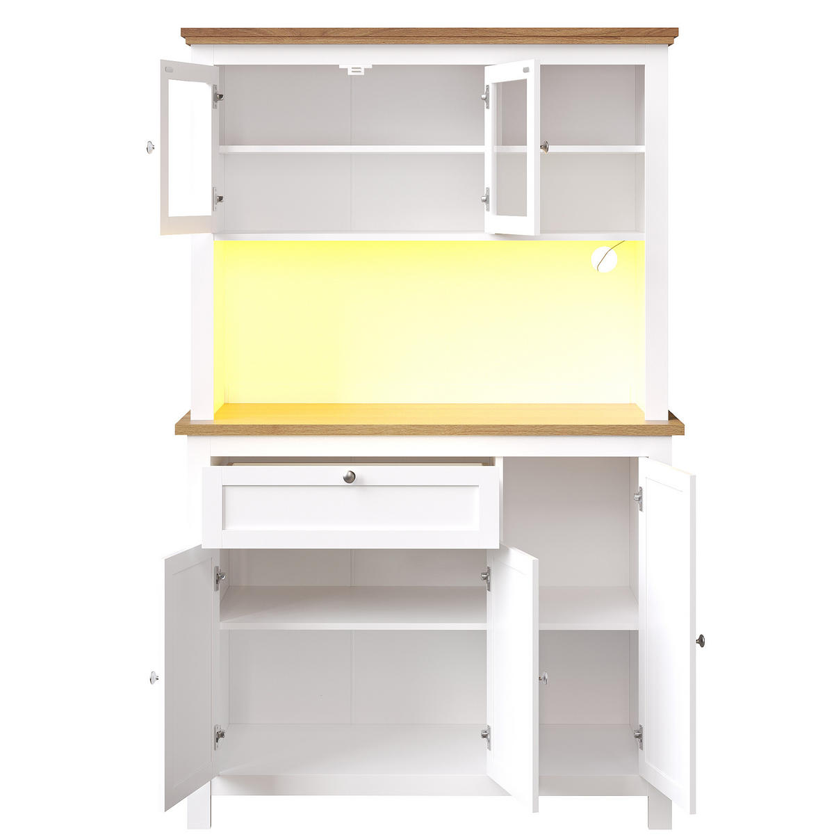 SKŘÍŇ na nádobí 104/40/180 cm bílá, MDF, s LED osvětlením a nastavitelnými policemi - bílá, kompozitní dřevo (104/180/40cm) - BEAOK