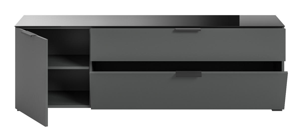 TV-LOWBOARD grau 160 c, mit Glasauflage und Soft-Close - Dunkelgrau/Grau, Glas/Holzwerkstoff (160/51/40cm) - Inn.Furn