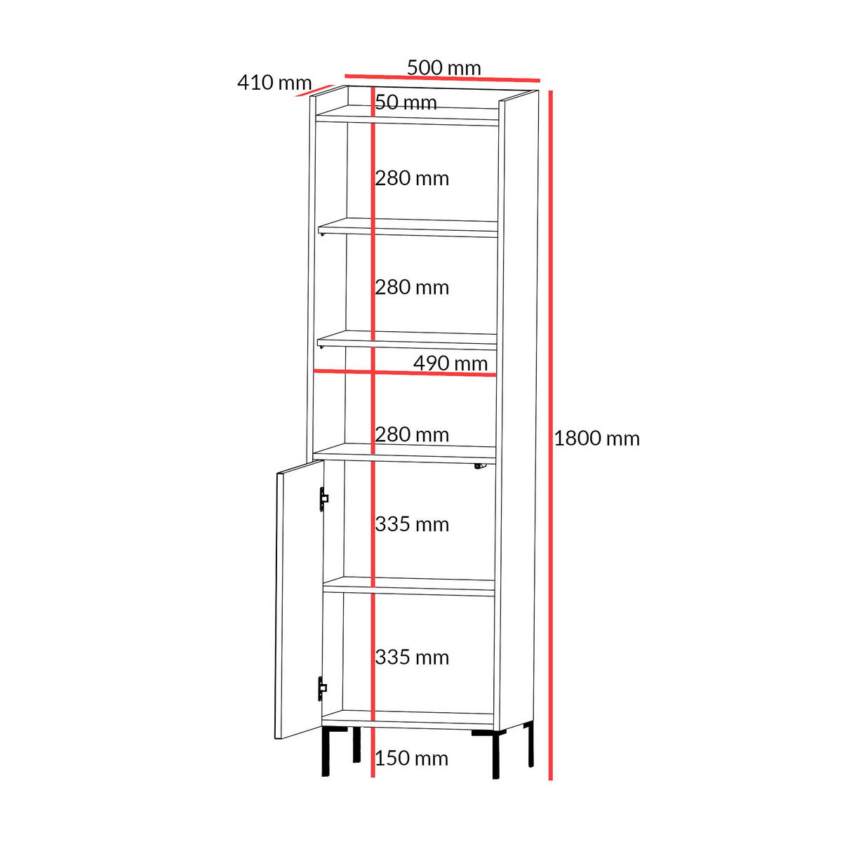 REGAL Liam 50 Schwarz - Schwarz, Holzwerkstoff/Metall (52/180/41cm) - mzm24