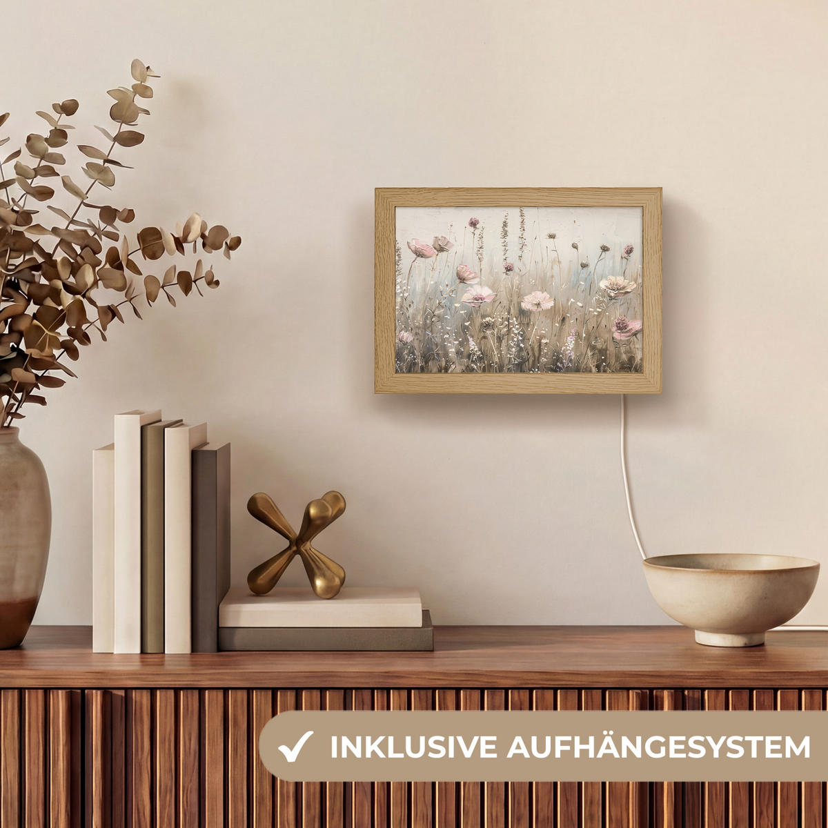 NÁSTĚNNÁ LAMPA Květiny - růžová - moderní - béžová 20x15 cm - starorůžová, kompozitní dřevo (20/15/8cm) - OnlyWow