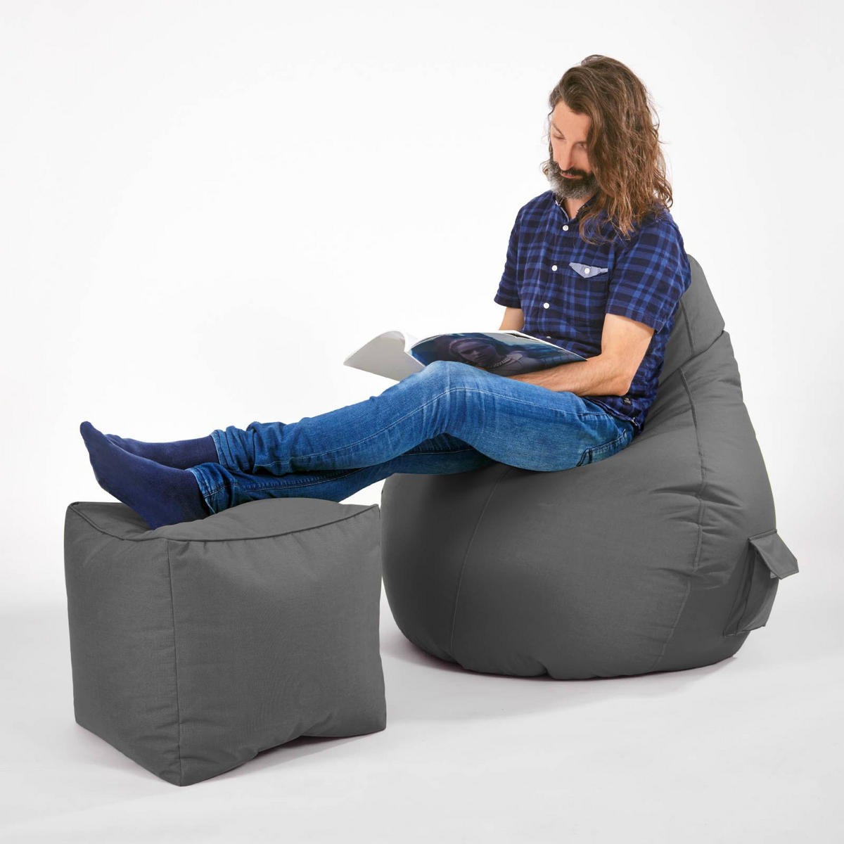 SITZSACK-HOCKER Pouf "Cube" 40x40x40cm - Grau, Textil (40/40/40cm) - Green Bean