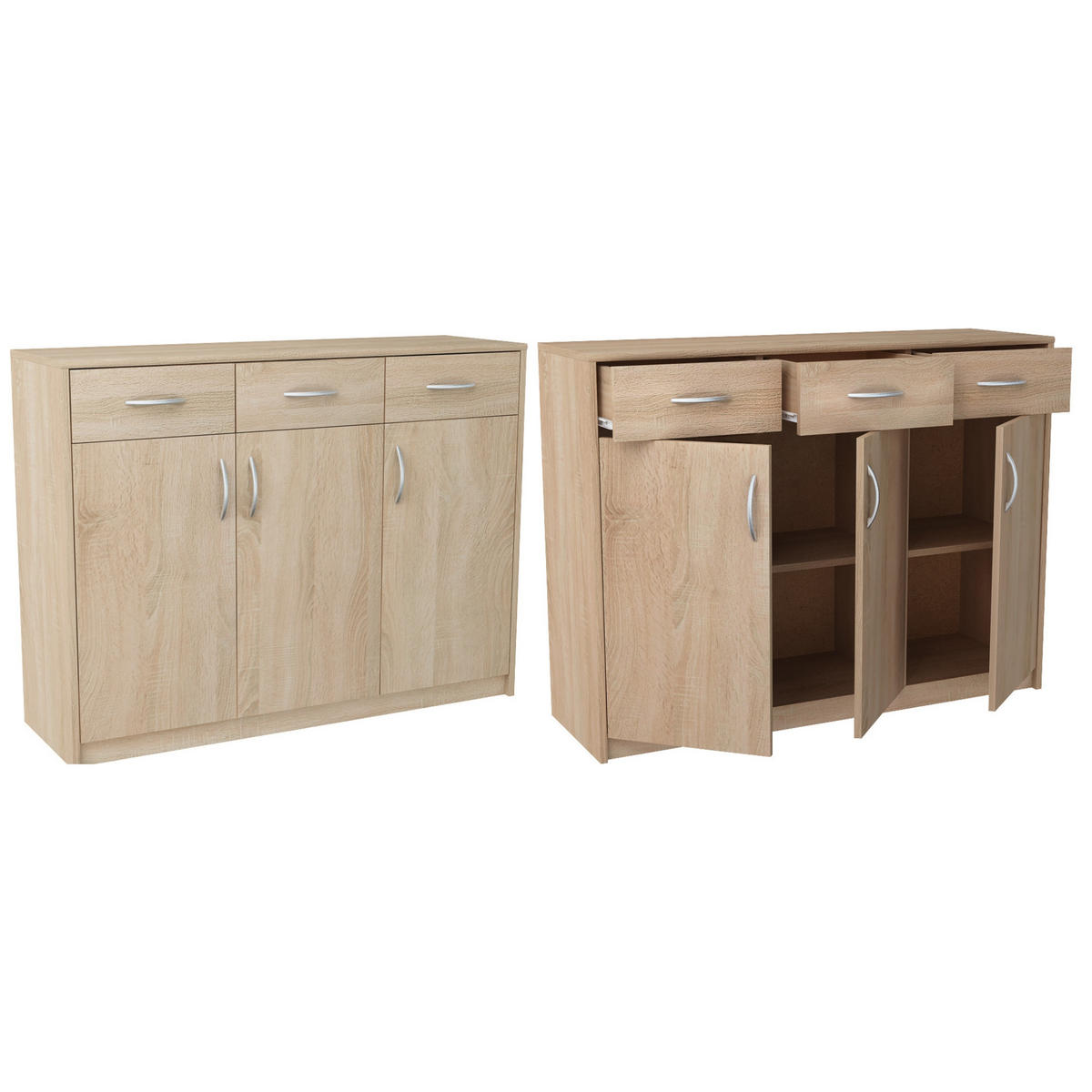 KOMMODE mit 3 Türen und 3 Schubladen - Hellbraun, Holzwerkstoff (110/85/35cm) - Home Collective