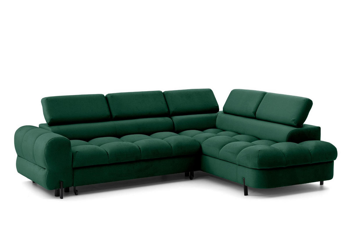 ECKSOFA BOWL L Rechts mit Schlaffunktion 125x195 Velours Grün - Schwarz/Grün, Holz/Textil (195/260cm) - Muffo