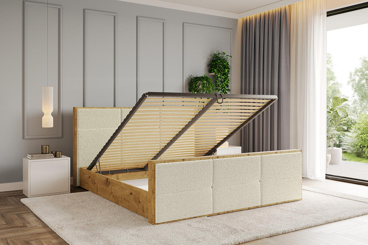 POLSTERBETT mit Bettkasten, Fußteil und Lattenrost, Boxbett mit Matratze H3/H4 - ENZO1-Z 120x200 Beige - Taupe, Holzwerkstoff/Textil (120/200cm) - ALTDECOR