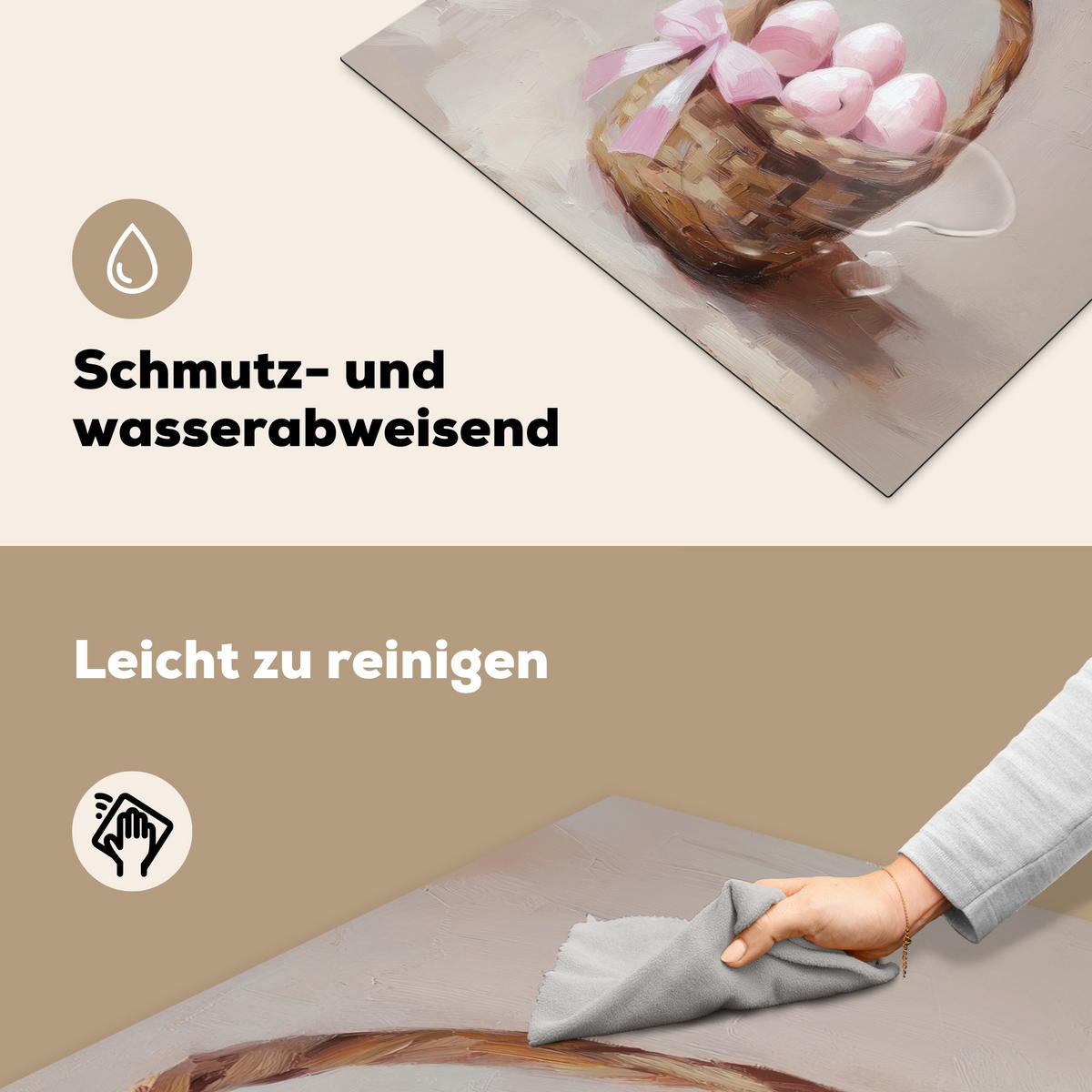 HERDABDECKPLATTE Korb - Eier - Rosa Induktionsmatte 77x59 cm - Beige, Kunststoff (77/59/0.2cm) - MuchoWow