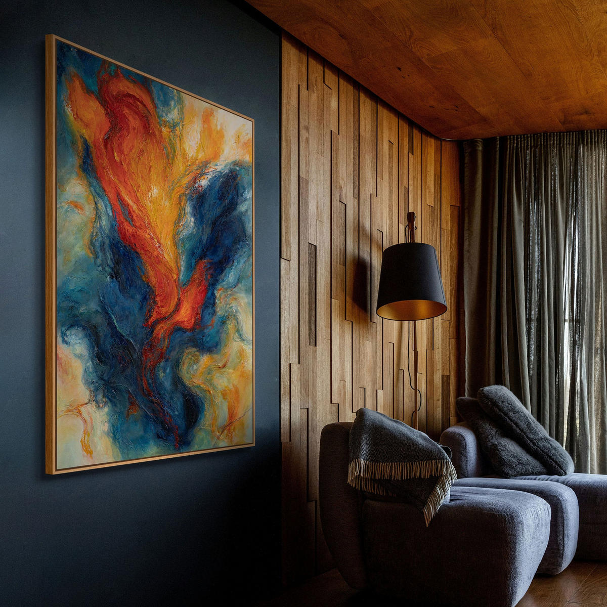 GEMÄLDE Verschmelzung der Energien Schattenfugenrahmen Beige 120x80 cm - Beige, Holz (120/80cm) - YS-art gallery