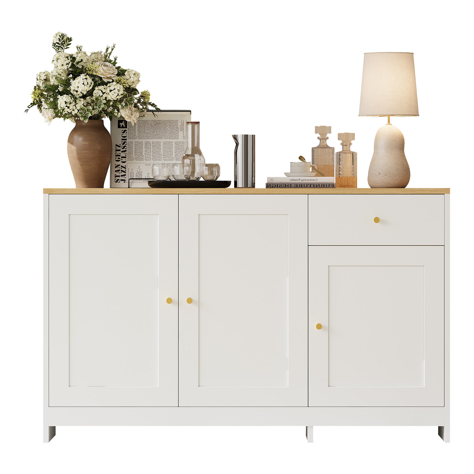SIDEBOARD 120/40/75 cm mit 3 Türen & Schublade in Weiß und Natur - Weiß, Holzwerkstoff (120/75/40cm) - BEAOK