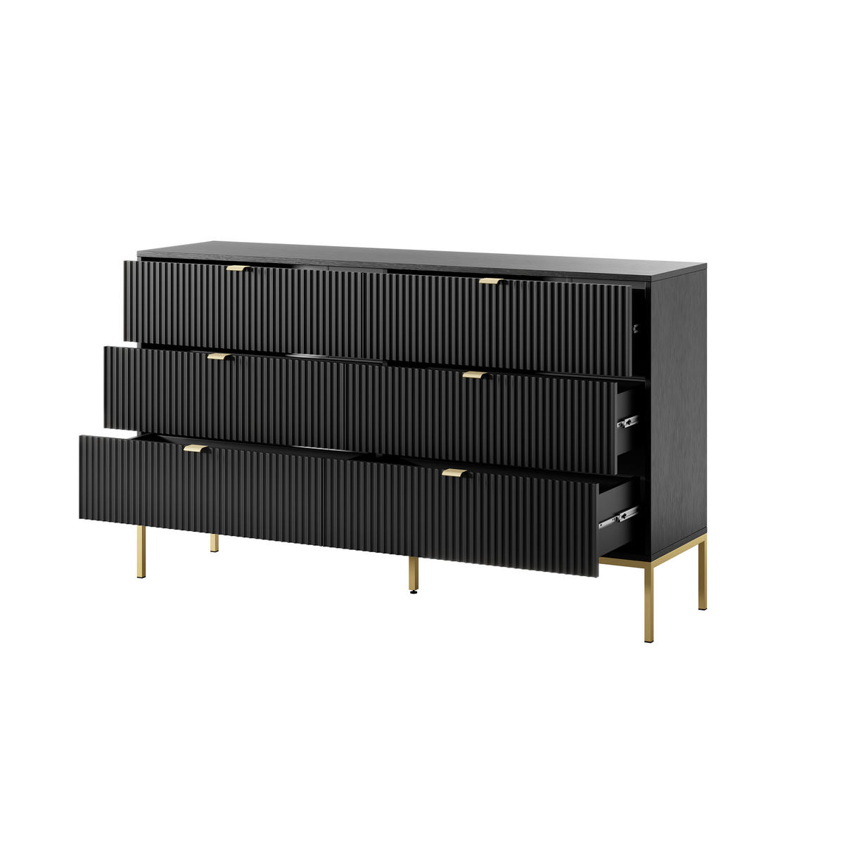 SIDEBOARD STELLARE 154/91/39 cm mit 6 Schubladen Schwarz - Goldfarben/Schwarz, Holzwerkstoff (154/91/39cm) - MASSENO