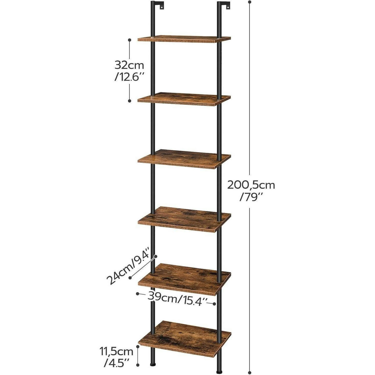 LEITERREGAL 6-stöckig Vintagebraun 39 x 24 x 200,5 cm - Multicolor, Holzwerkstoff (39/200.5/24cm)