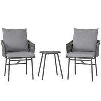 3-TLG. Rattan Bistroset, Sitzgruppe, mit 2 Gartensesseln, Couchtisch, Kissen - Grau, Textil/Metall - Outsunny
