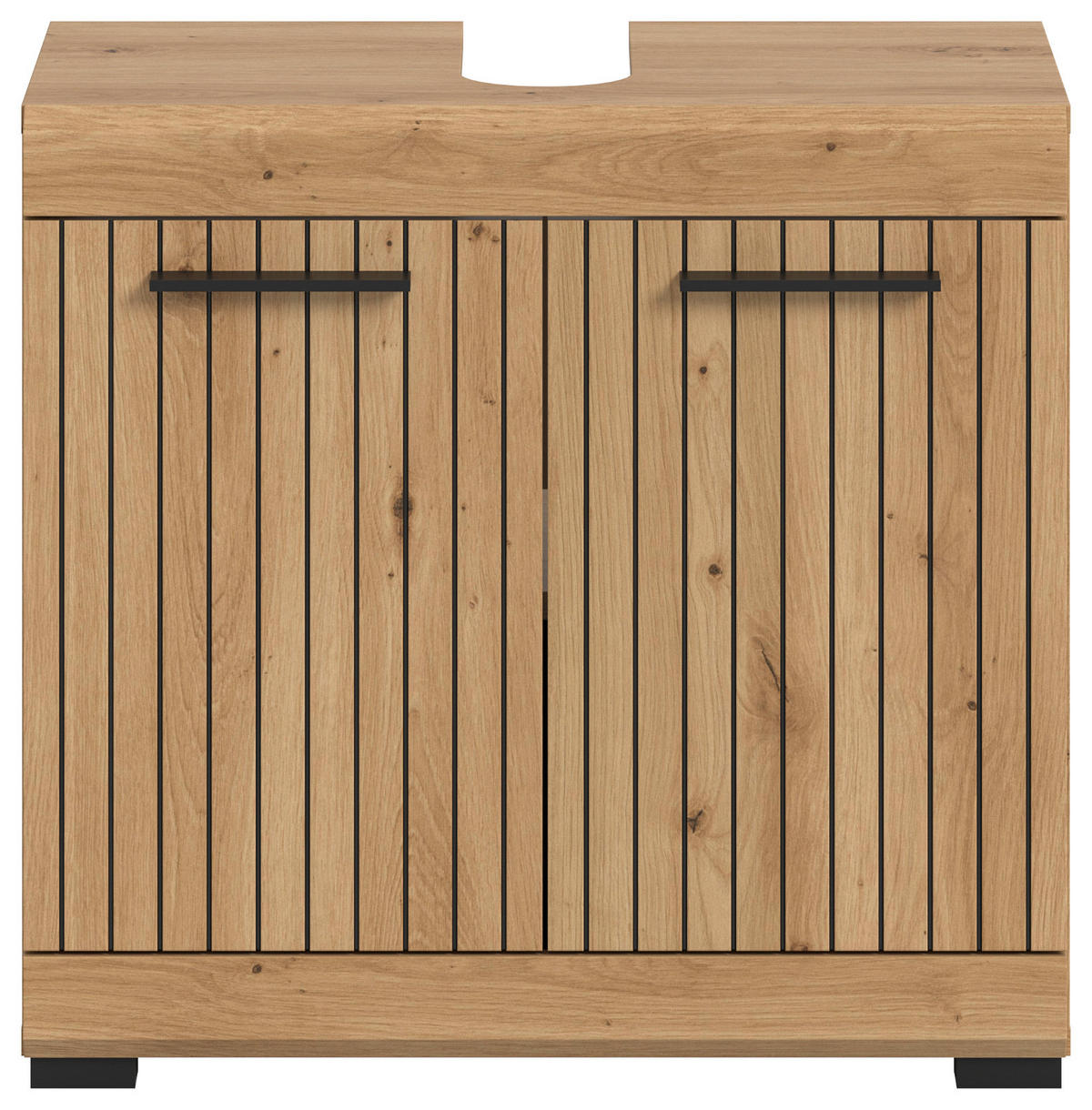 WASCHBECKENUNTERSCHRANK Eiche Artisan 60 cm, Badezimmer Unterschrank 2-türig - Schwarz/Eiche Artisan, Holzwerkstoff/Kunststoff (60/56/34cm) - Inn.Furn