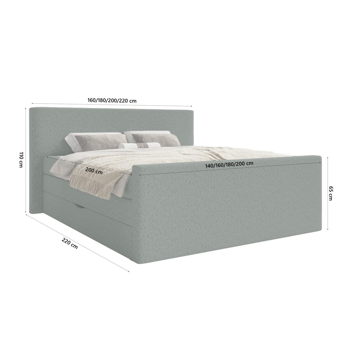 BOXSPRINGBETT Velipoja Premium 140x200 cm, Grün - Grün, Textil (140/200cm) - Fedve