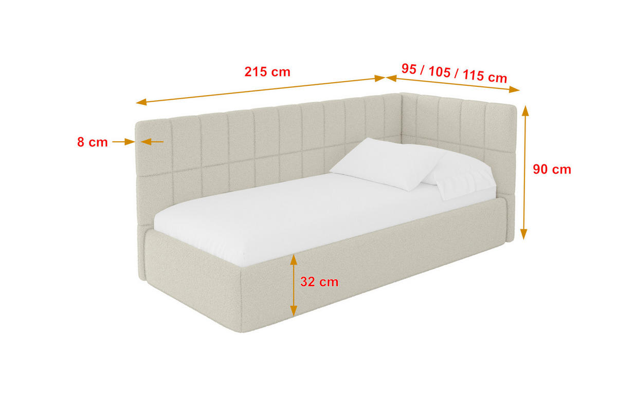 EINZELLBETT Jugendbett mit Bettkasten, Links - TULY 90x200 Beige - Champagner, Holzwerkstoff/Textil (90/200cm) - ALTDECOR