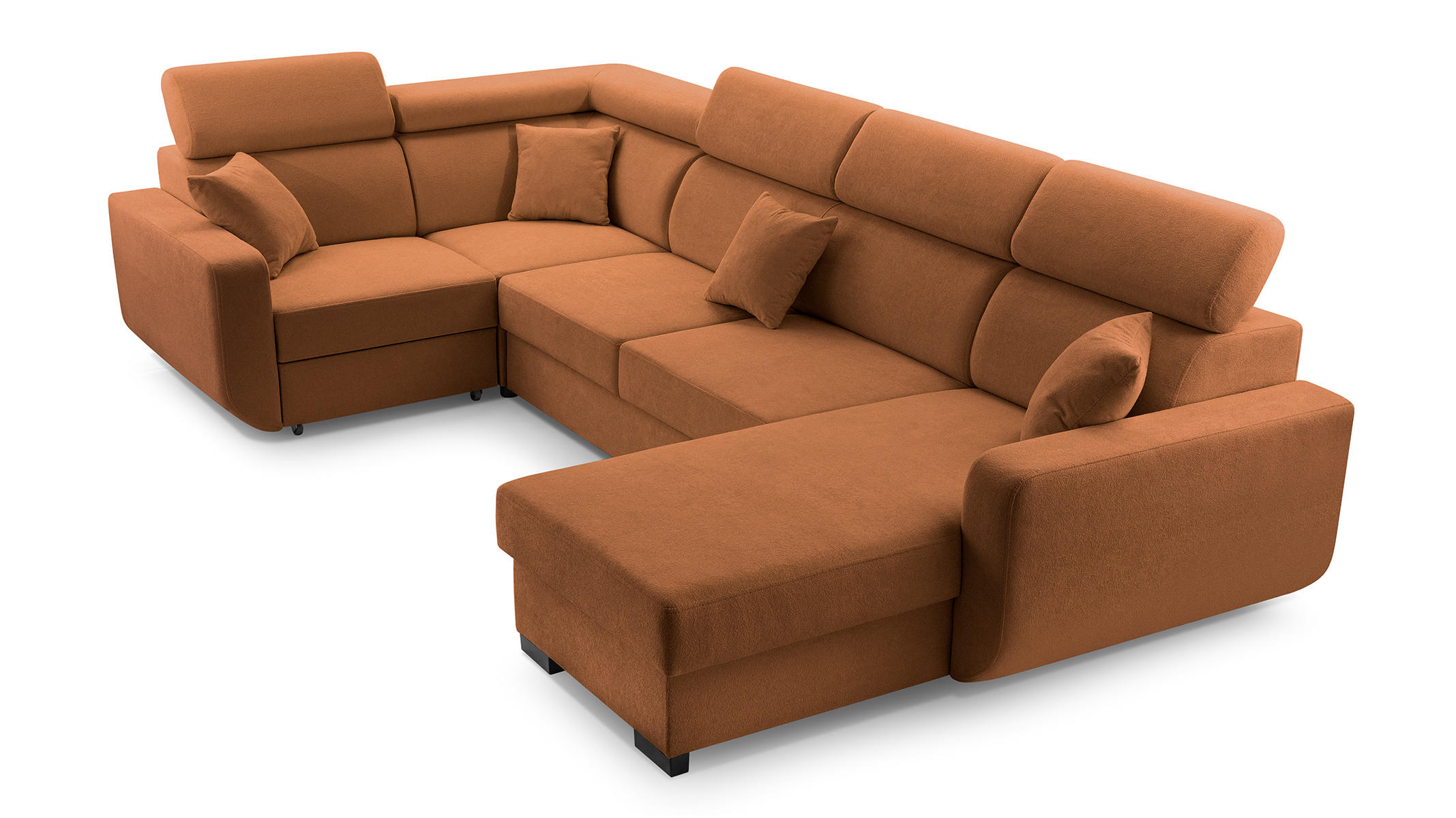 WOHNLANDSCHAFT CASTELLO Orange Plüsch-Stoff mit Schlaffunktion - Orange, Holz (337/97/184cm) - MASSENO