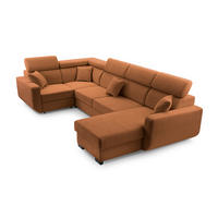 WOHNLANDSCHAFT CASTELLO Orange Plüsch-Stoff mit Schlaffunktion - Orange, Holz (337/97/184cm) - MASSENO