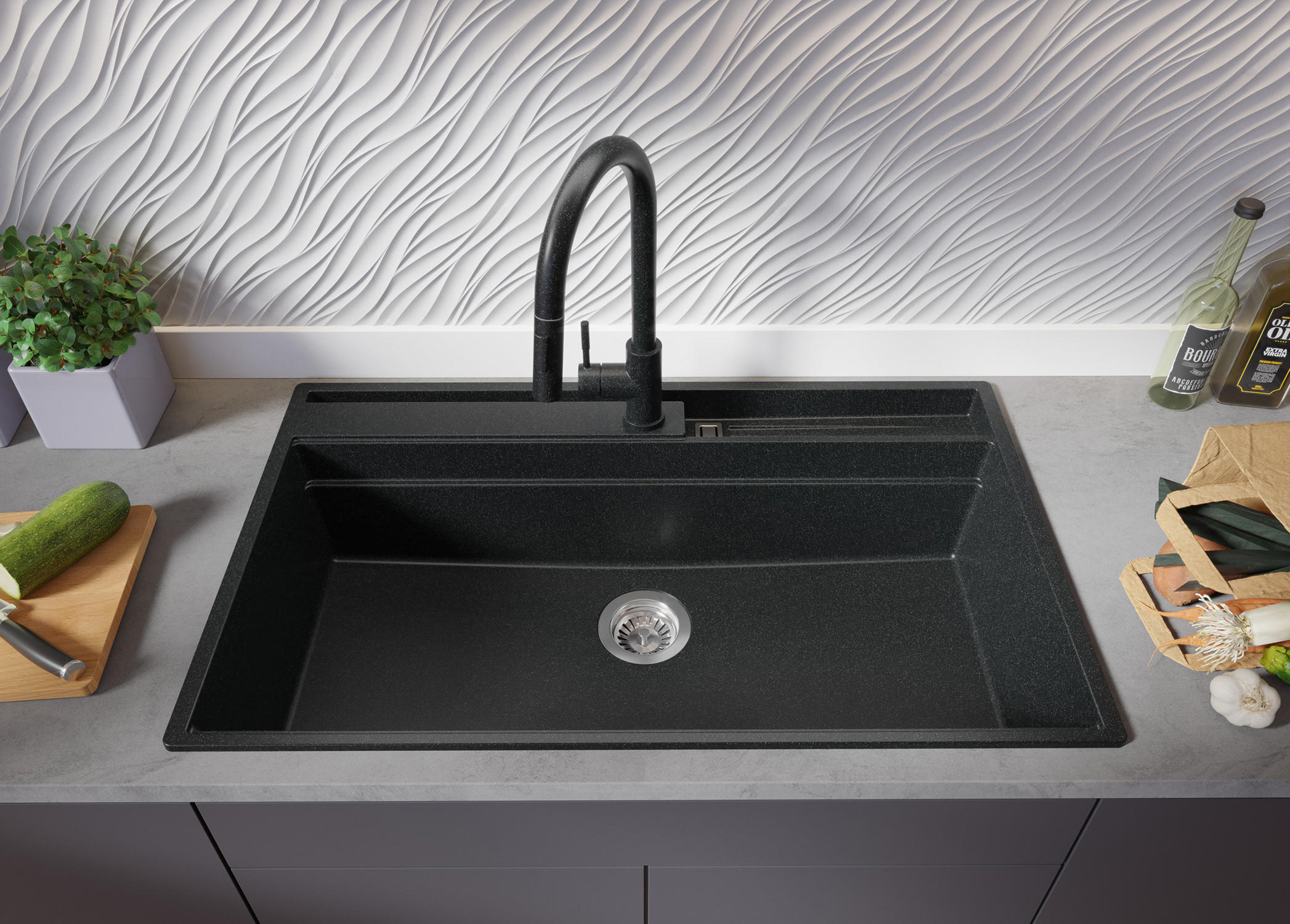 Thumbnail - Primagran Spülbecken, Anthrazit, Chrom, Chrom, Beige, Kunststoff, Rechteckig, 88x20x53 cm, Küchen, Küchenausstattung, Kü...