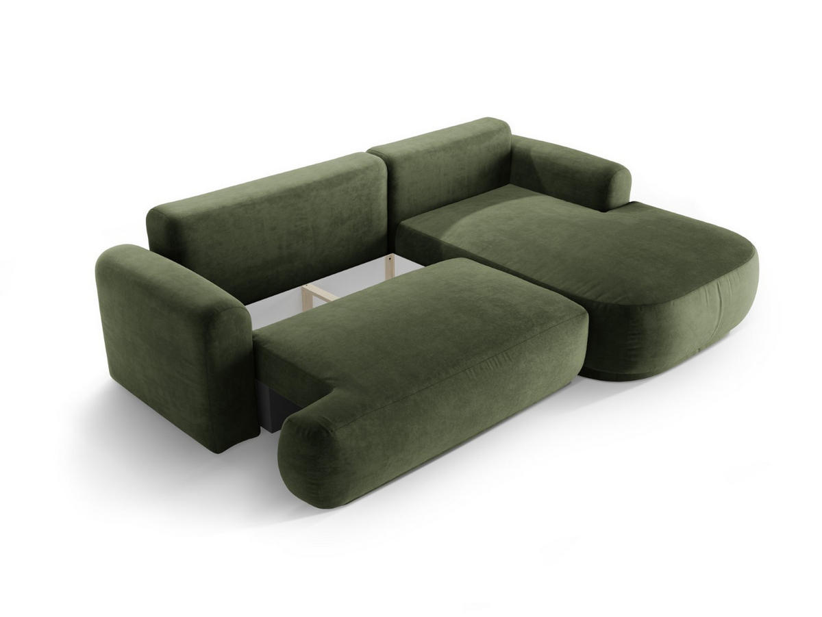 SCHLAFSOFA modular mit Bettkasten rechts Ella aus Samt grün 5 Sitzplätze - Grün, Textil (174/271cm) - Micadoni