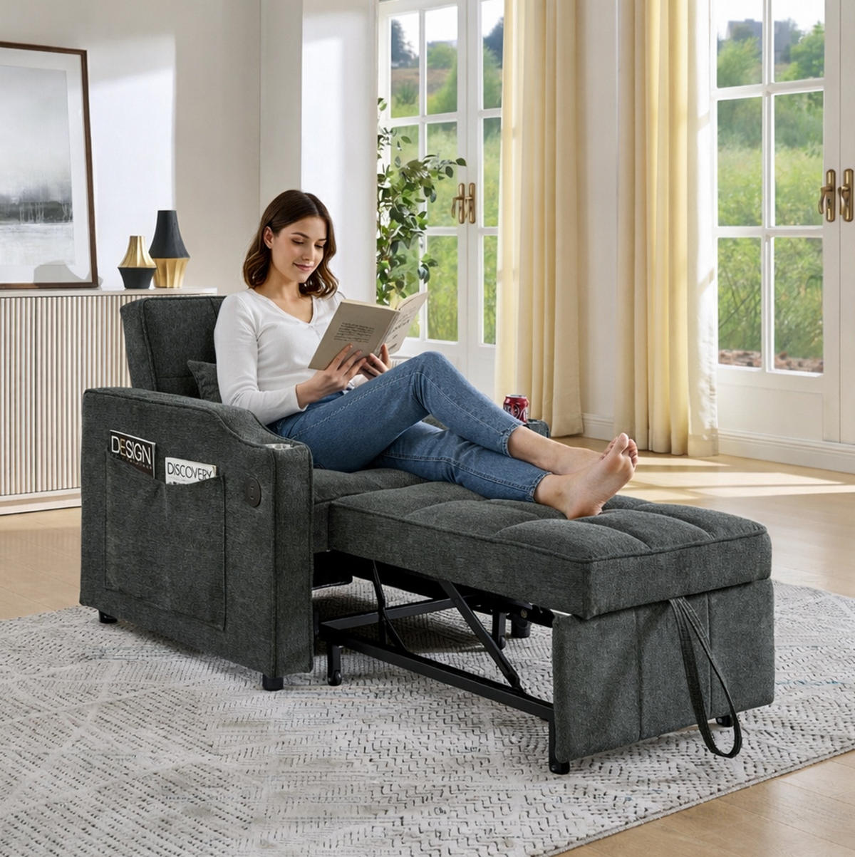 SCHLAFSESSEL 3-in-1 mit Bettfunktion 190 cm Stoff Dunkelgrau - Dunkelgrau, Holz (85/86/190cm) - Meubliv