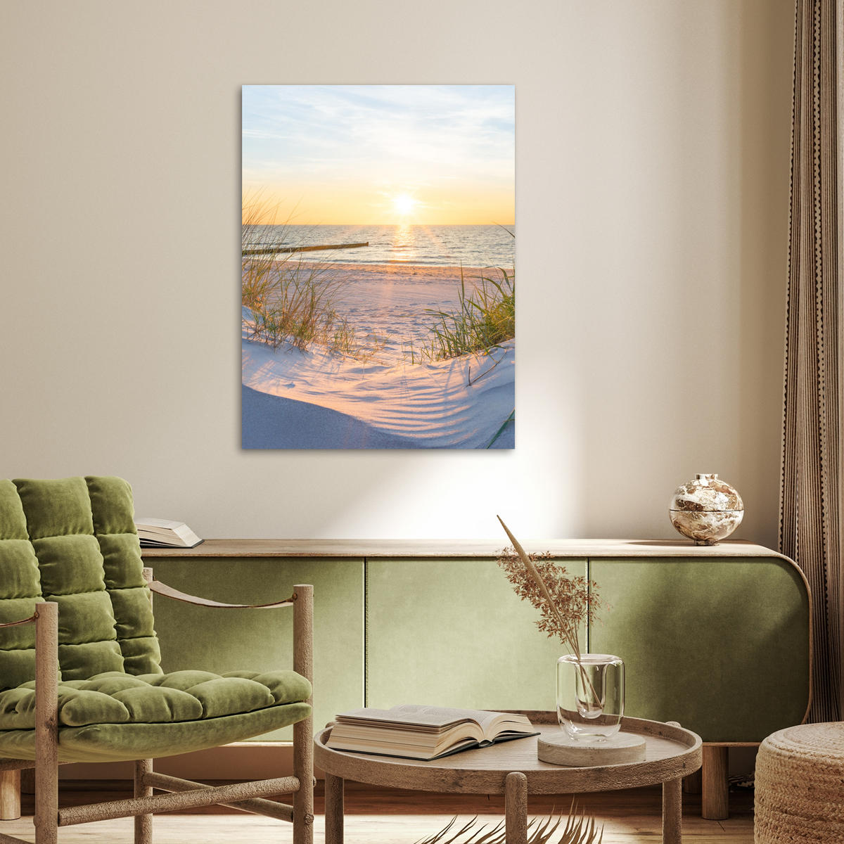 POSTER Strand - Sonne - Düne - Gras - Sand - Horizont 60x80 cm - Hellblau, Papier (60/80/0.1cm) - MuchoWow