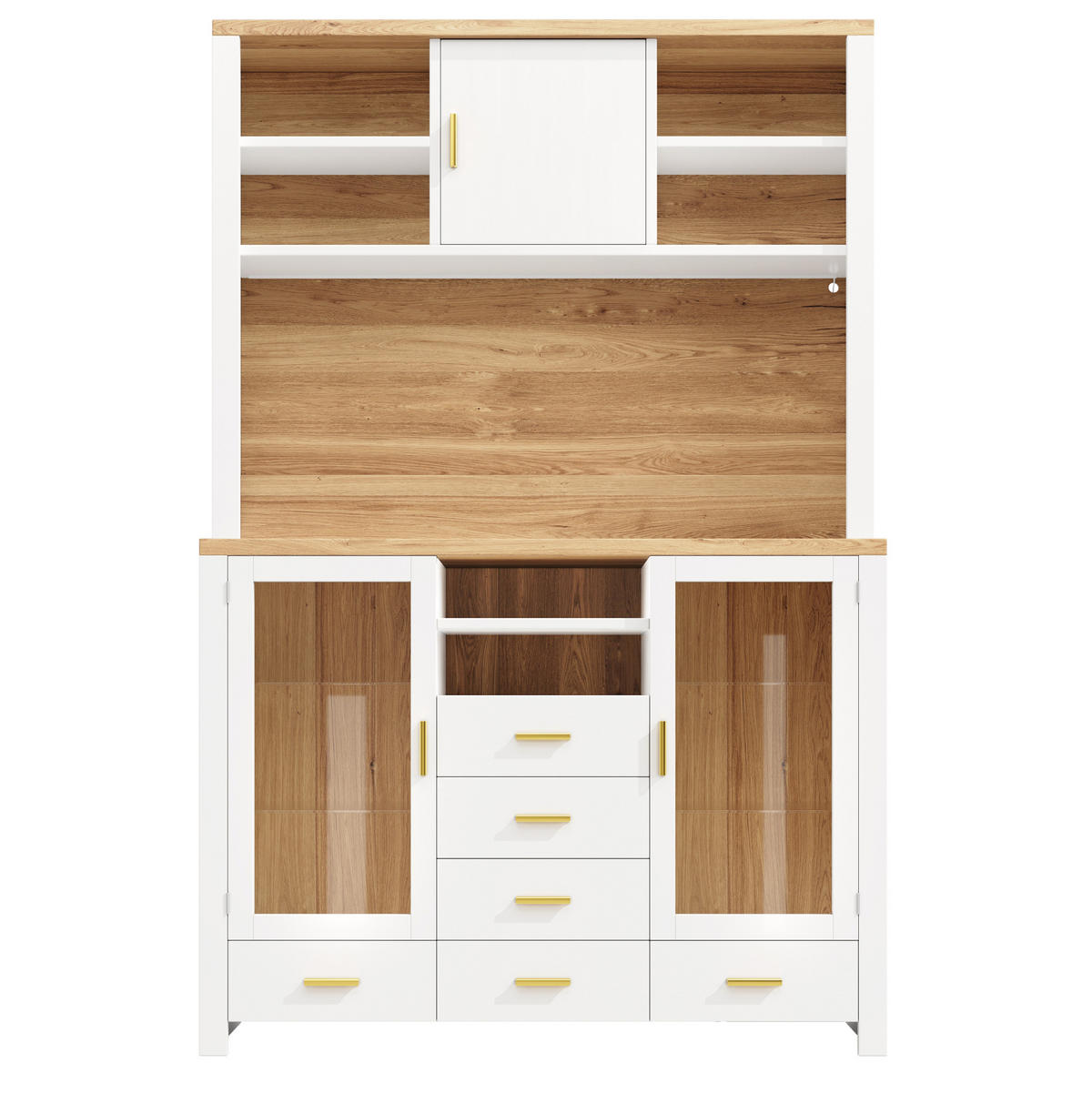 BUFFETSCHRANK 120/40/180 cm mit LED-Lichtleiste, viel Stauraum und MDF-Korpus, Weiß/Holzoptik - Weiß, Holzwerkstoff (120/188/40cm) - Redom
