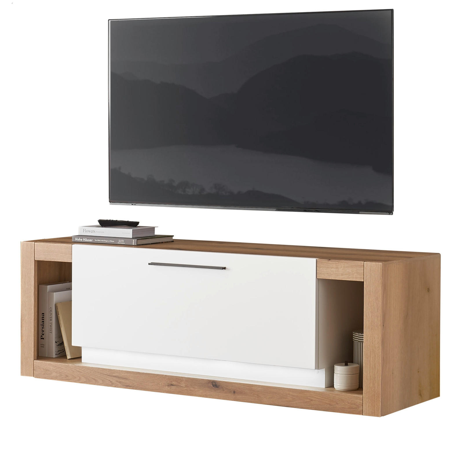 Furn.Design Tv-Lowboard Weiß, Eiche 150x49x43 cm