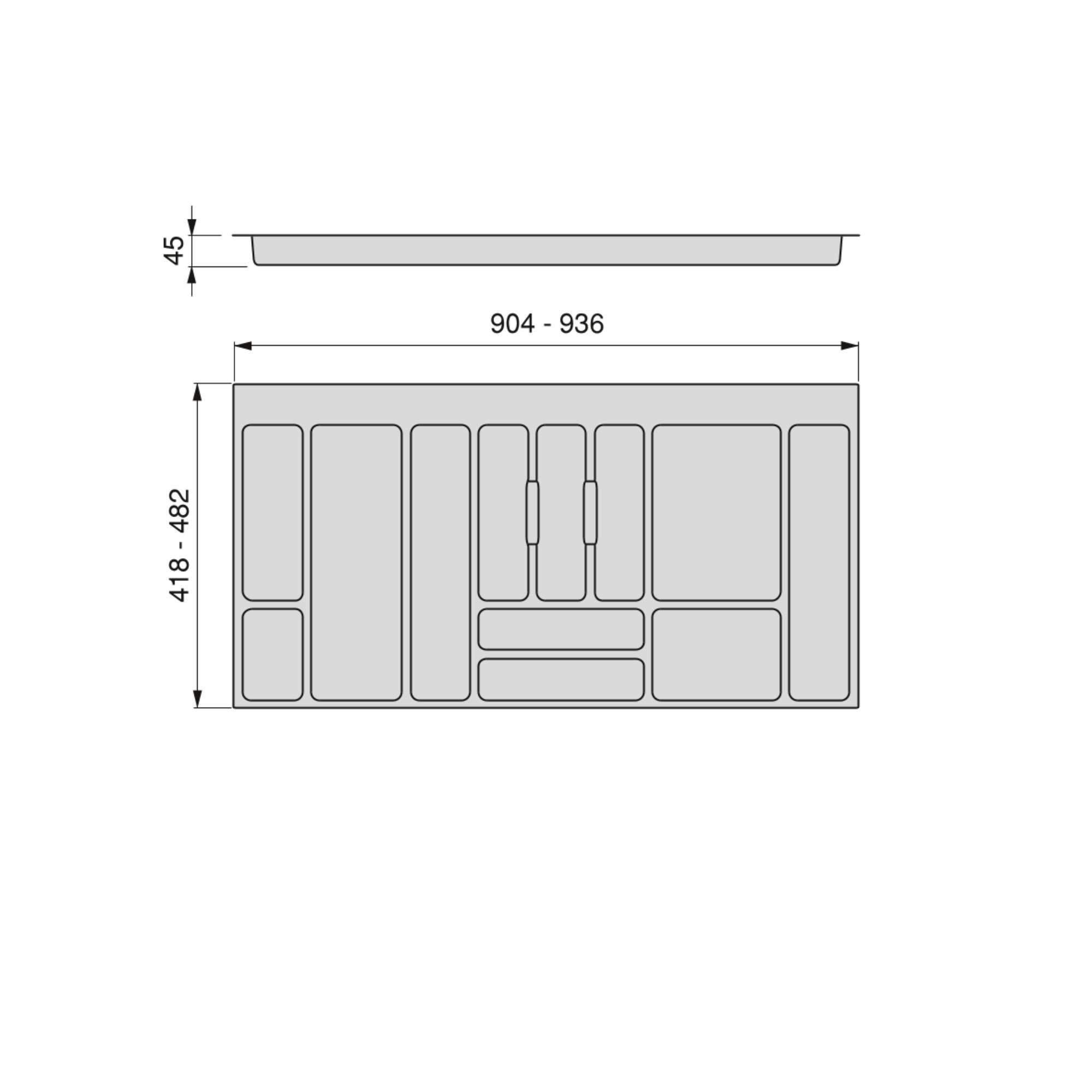 BESTECKEINSATZ Optima für Universalschublade, Modul 1000mm, Kunststoff, Grau - Grau, Kunststoff (52/5/96cm) - EMUCA