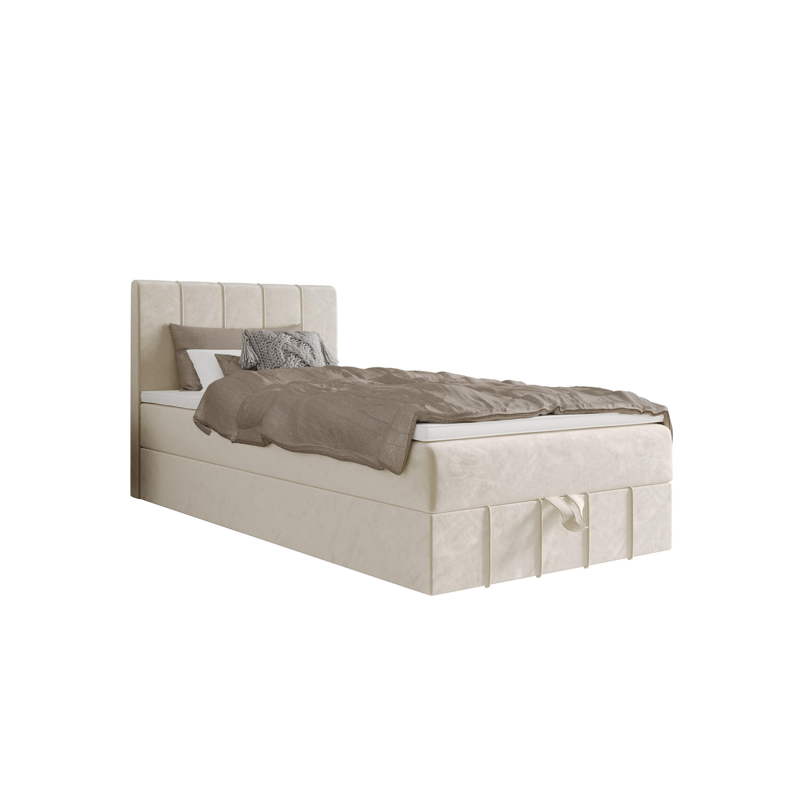 BOXBETT BAHAMA 120x200 Monolith 02, mit Matratze H3 und Topper, Creme - Creme, Holz/Kunststoff (120/200cm) - Bedante