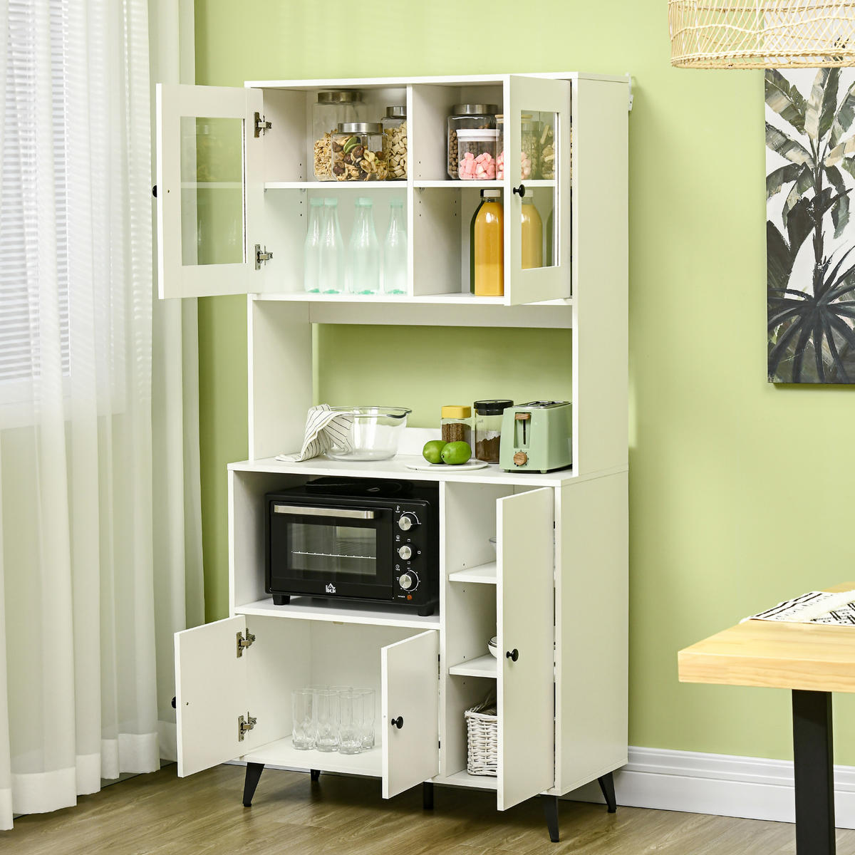 BUFFET DE-11328 3 Schränke mit Glasfront & Kabeldurchlass Weiß - Weiß, Holzwerkstoff (40/180/90cm) - ComfortXL
