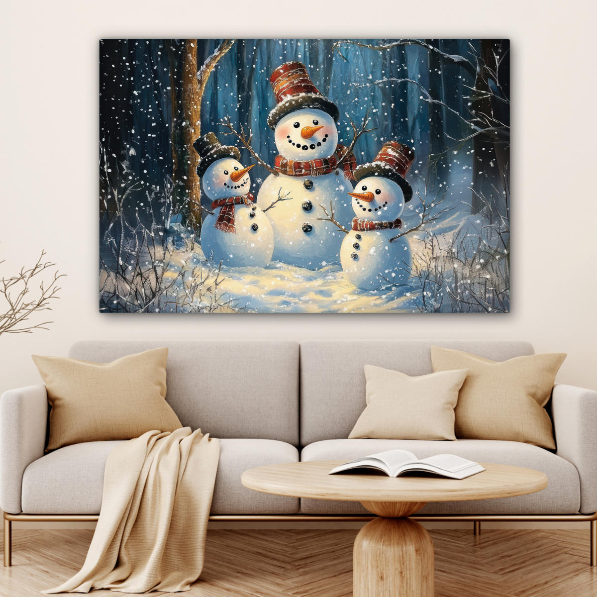 LEINWANDBILD Schneemann - Schnee - Winter - Wald XXL 150x100 cm - Hellblau, Textil (150/100cm) - MuchoWow