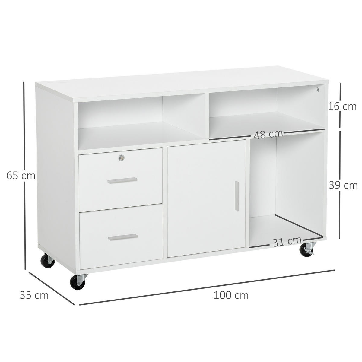 ROLLCONTAINER DE-14481 Weiß - Weiß, Holzwerkstoff (35/65/100cm) - ComfortXL