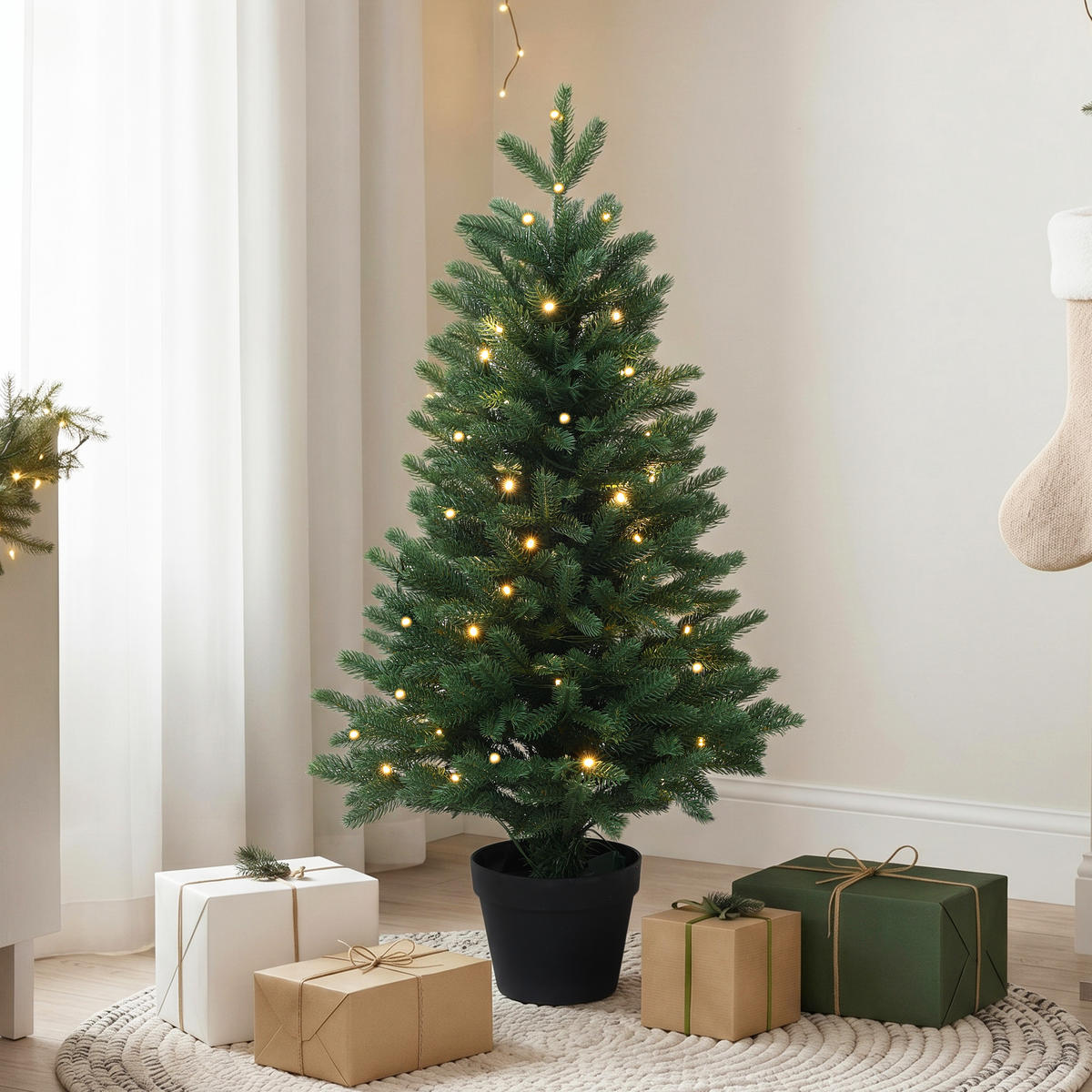 KÜNSTLICHER Weihnachtsbaum 90 cm mit Beleuchtung und Timer - Grün, Kunststoff (60/93cm) - Hometopia
