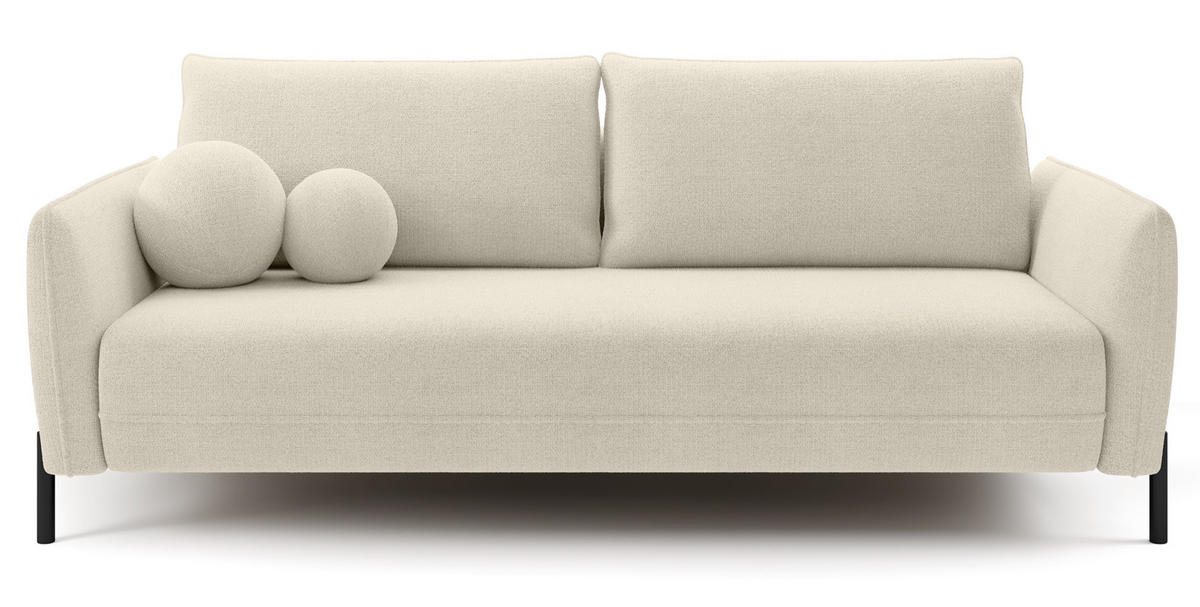 SOFA Veruco Cremeweiß mit Schlaffunktion - Creme/Schwarz, Textil/Metall (234/90/100cm) - Selsey