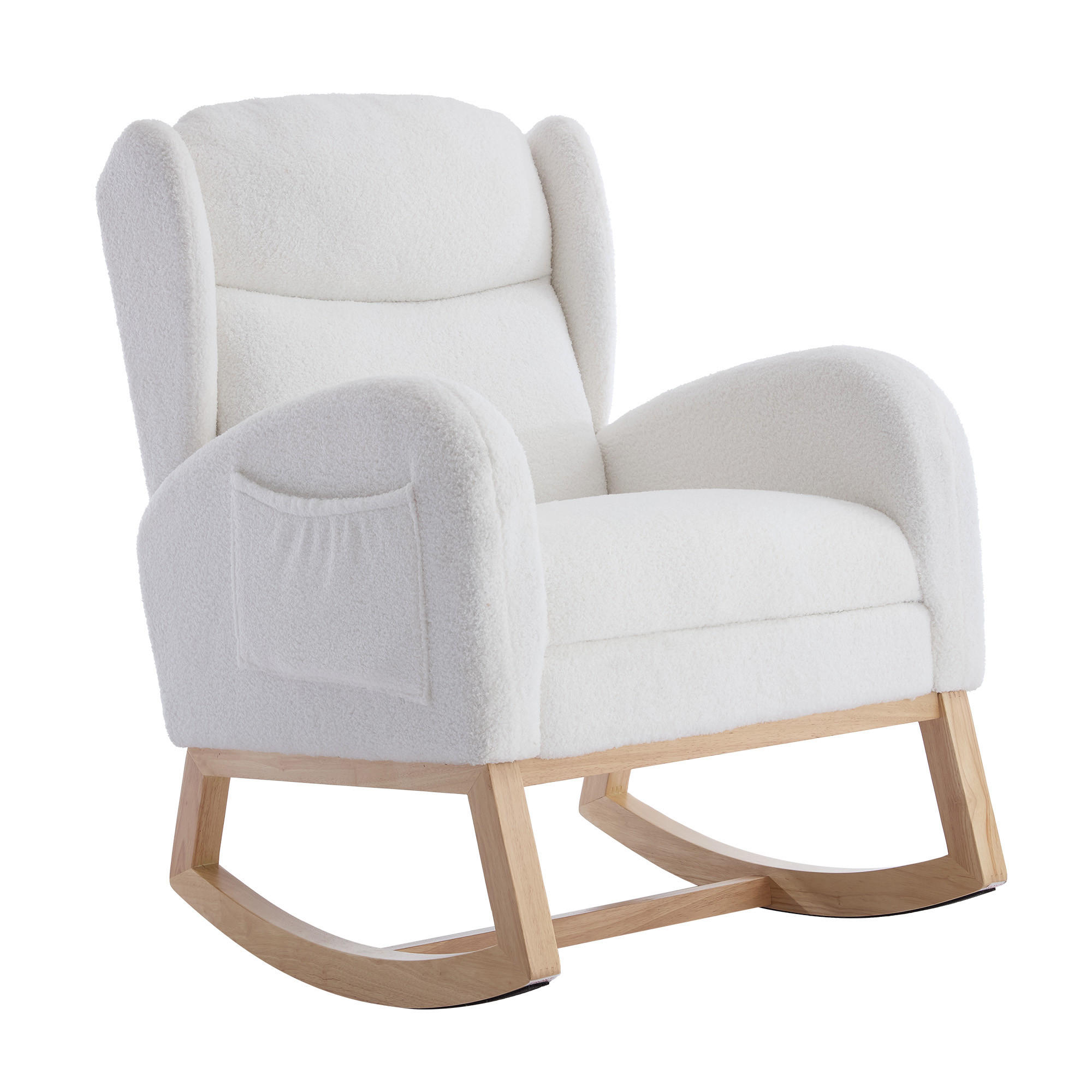 SCHAUKELSTUHL Teddy-Stoff mit ausziehbarer Fußstütze und Tasche 122.5/70/104 cm Weiß - Weiß, Textil (70/104/122.5cm) - Redom