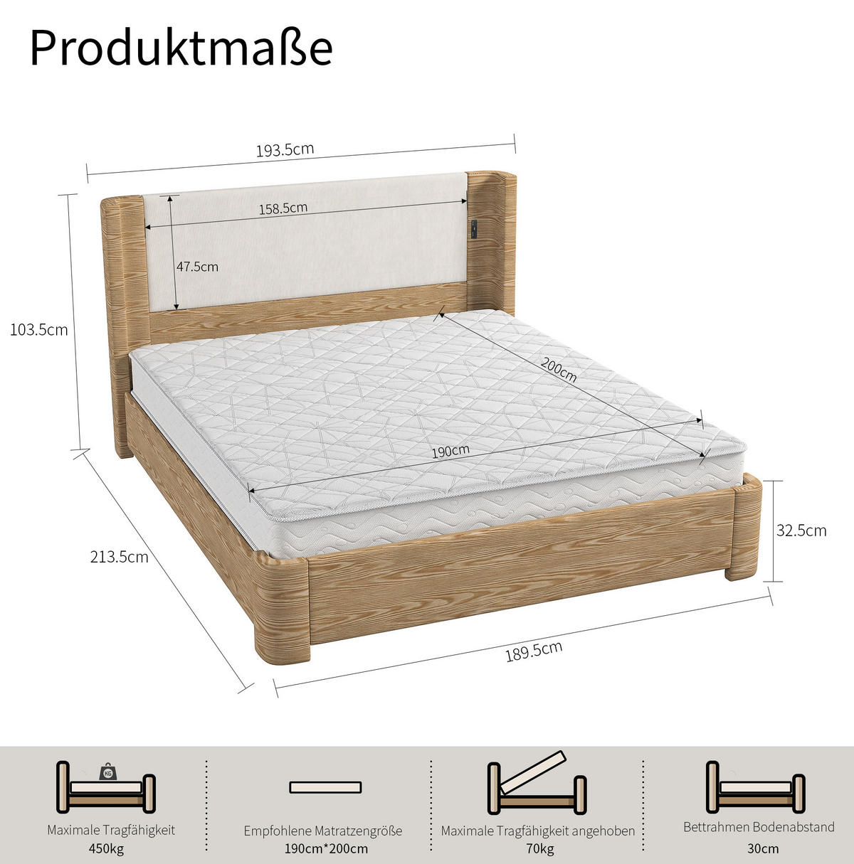 POLSTERBETT 180x200 cm in Beige mit LED-Beleuchtung und Gasdruckfeder - Beige, Textil (180/200cm) - IVMEU